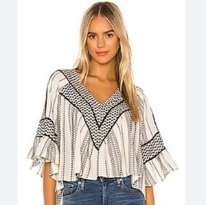 Free People Running on a Dream Blouse Cream Ivory Black, XS